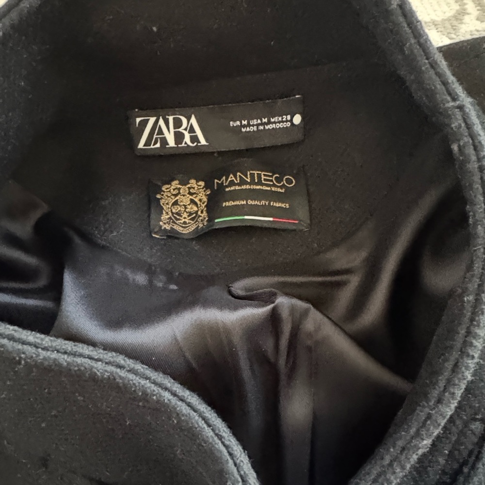 Zara MANTECO premium wool Black Pea Coat with Gold Accents - Picture 7 of 8
